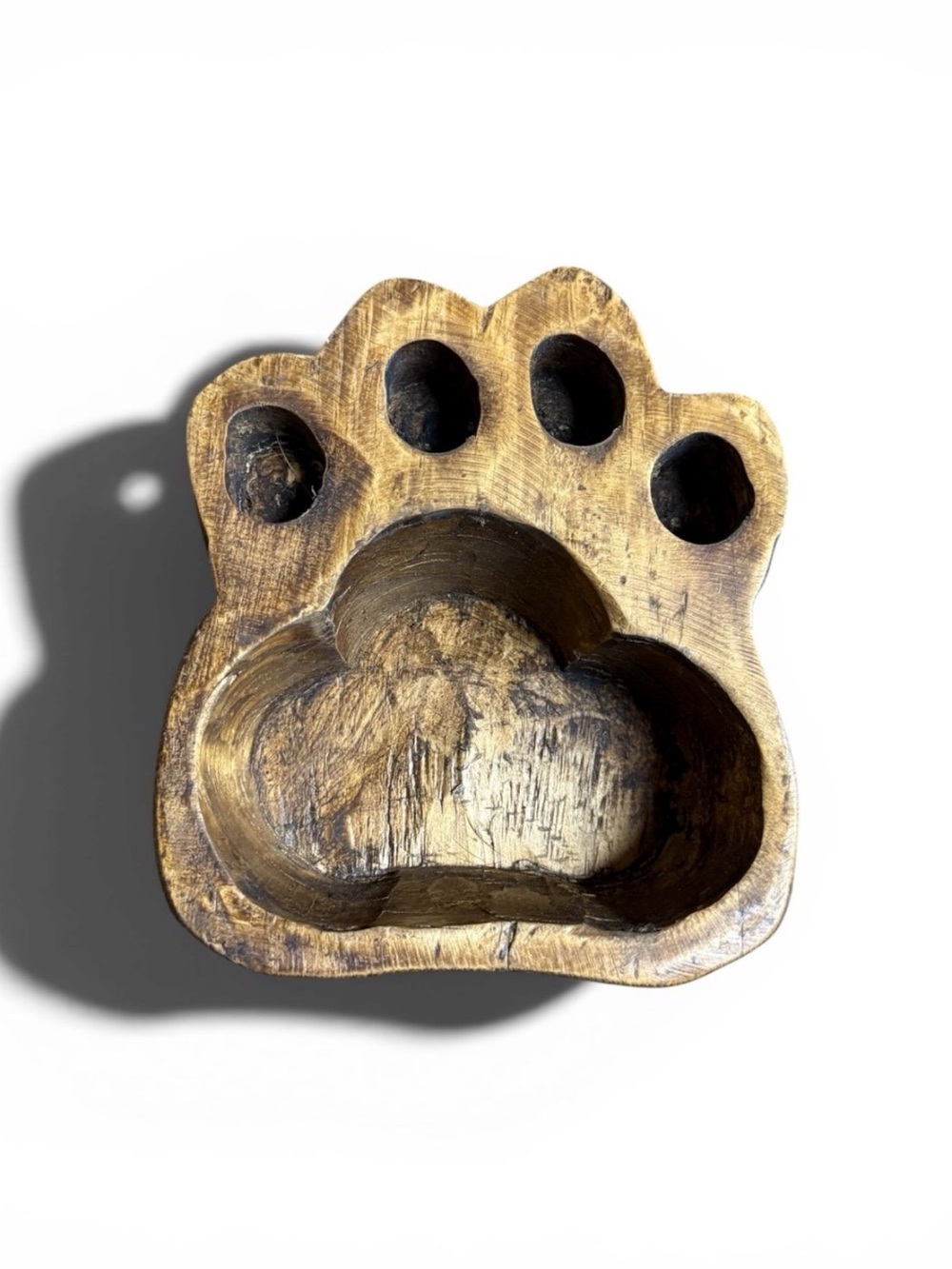 Wooden Paw-Shaped Dog Bowl - Natural Brown Home Decor Dough Bowl